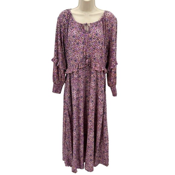 Vintage Thought Womens Prairie Ruffle Balloon Sleeve Pockets Maxi Dress Size 8 - Picture 1 of 15
